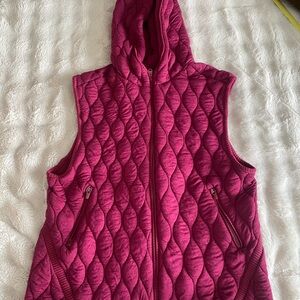 Free People Women's Fuchsia Quilted Hooded Vest